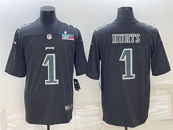 Men's Philadelphia Eagles #1 Jalen Hurts Black Super Bowl LVII Patch Vapor Untouchable Limited Stitched Jersey